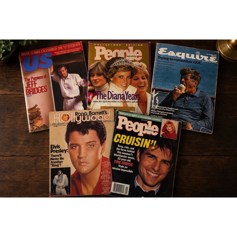 Vintage Celebrity Magazine Lot Diana JFK Elvis Tom Cruise Jeff Bridges 5 Mag